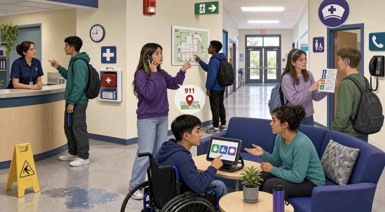 Learners using speech, AAC, and visual information to practice help-seeking