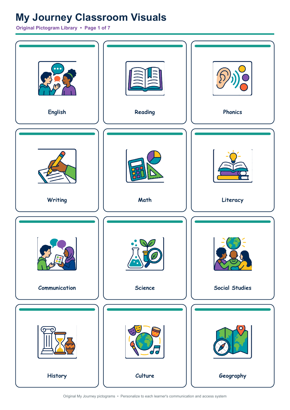 Original color My Journey classroom visual cards