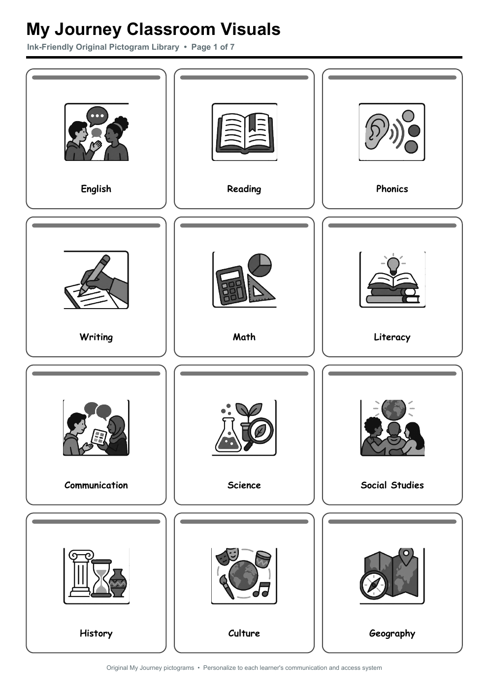 Original ink-friendly My Journey classroom visual cards