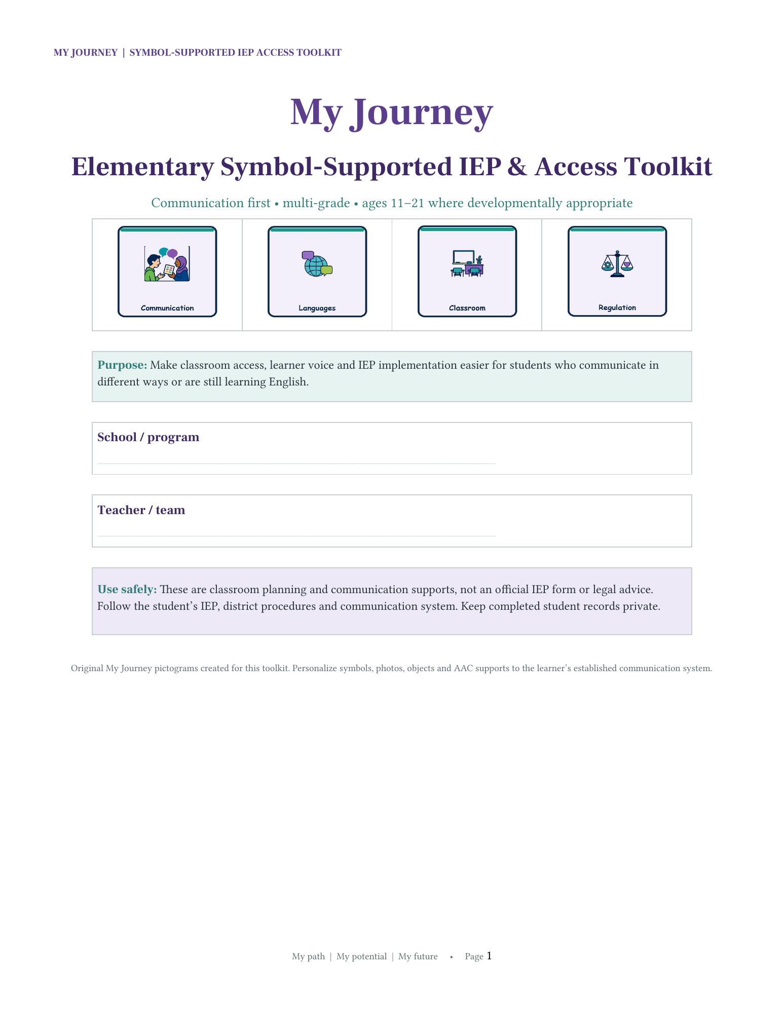 Cover of the My Journey Communication and Access Toolkit