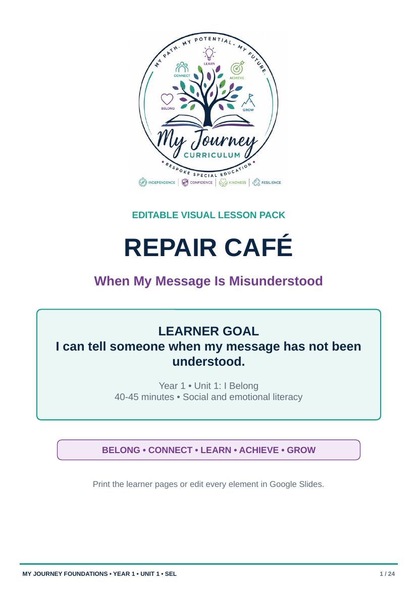 Cover of the Repair Café communication lesson pack